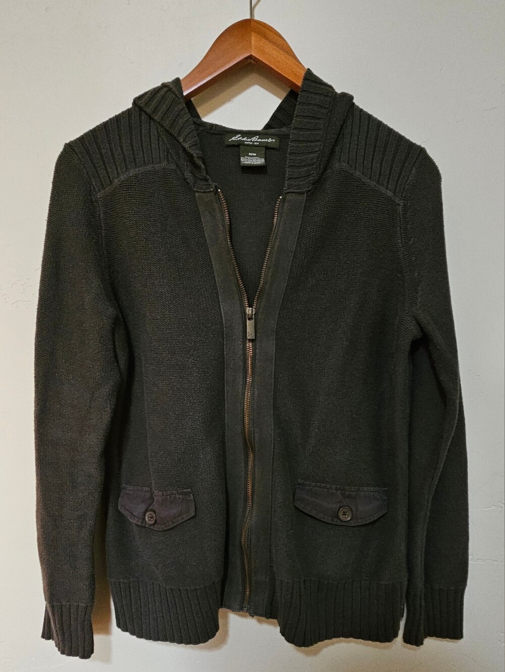 Eddie Bauer Womens Hunter Green Zip-Up Hooded Sweater